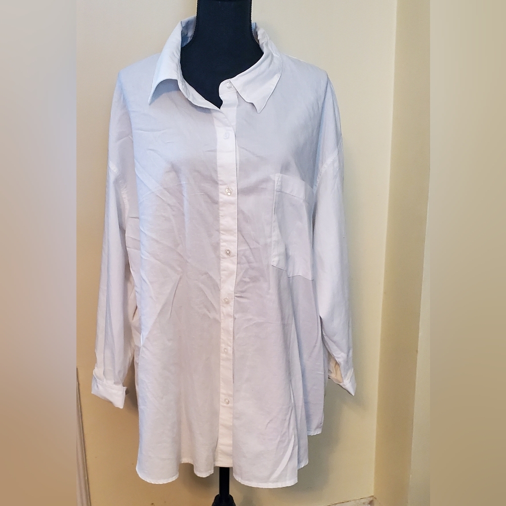 White Size 3XL Terra and Sky Long Sleeve Blouse Cover Up Oversized Lightweight.